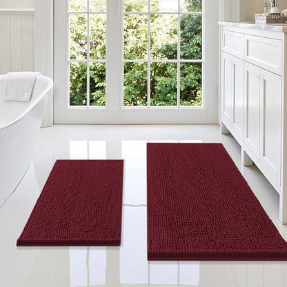 Smiry Chenille Bathroom Rugs Sets 2 Piece (36x24+24x16, Burgundy)