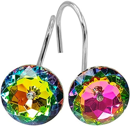 Colorful Diamond Crystal Bling Shower Curtain Hooks Rings for Bathroom,12PC