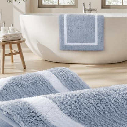 HOMEIDEAS Grey Blue Bathroom Rugs Sets 2 Piece 20" x 32" + 16" x 24"