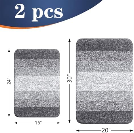 OLANLY Micorfiber Bathroom Rug Set 2 Piece, 30"x20"+24"x16"