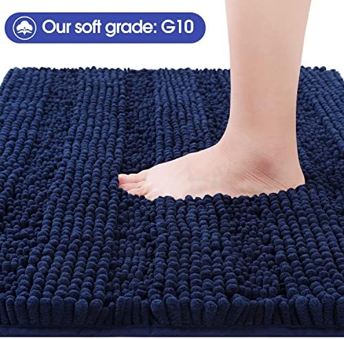 ACCUMTEK Striped Navy Blue Bathroom Rug Mat 36"x24" Ultra Soft, Non Slip Chenille Bath Rugs, Absorbent Plush Shaggy Bath Mats for Bathroom, Bedroom, Kitchen, Shower, Tub