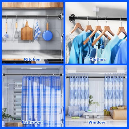 Ausemku Shower Curtain Rod - 32-92 Inch Rustproof Tension Rod, Non-Slip Spring Design, No Drilling Adjustable Curtain Rod for Bathroom, Kitchen, and Closet（Black）