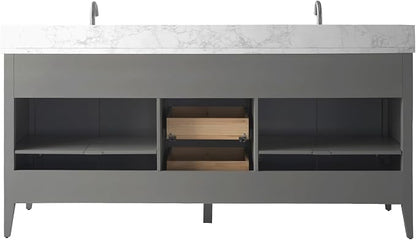 Vanity Art 72 inch Bathroom Vanity with Double Sink & Ceramic Top, Vanity Cabinet with Soft-Closing Door, Solid Wood Frame, Linear Pattern, Cashmere Gray, Golden Brushed Handware VA9172-DG-GB