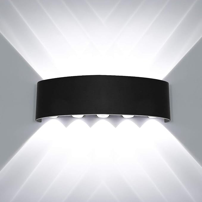 Kawell 10W Waterproof Modern Wall Sconces LED Wall Light Up Down Aluminum Wall Lamp LED Indoor Outdoor for Bedroom Living Room Bathroom Porch Stairs Hotels Garden Pathway, Black 6000K