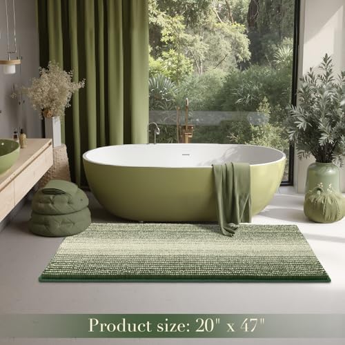 BSICPRO Large Bathroom Rugs Runner, 20x47 Chenille Bath Mats, Green