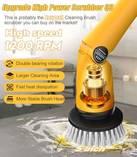 Qimedo Electric Spin Scrubber Q3, 6000mAh, Extra-Large Brush Head, 1200RPM