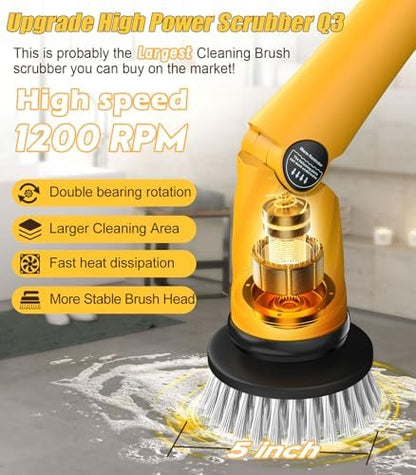 Qimedo Electric Spin Scrubber Q3, 6000mAh, Extra-Large Brush Head, 1200RPM