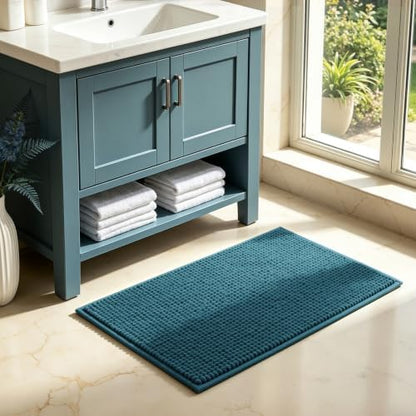 SUBRTEX Bathroom Rugs Chenille Bath Rug, Soft Short Plush Bath Mat, Water Absorbent Shower Mat, Quick Dry Machine Washable(Teal, 18" x 24")
