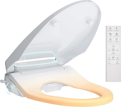 Toilet Bidet Seat, Elongated Toilet Seat Slow Close, Electric Heated Toilet Seat With Instant Warm Water & Dryer, Feminine & Front Rear Wash & Self-Clean Nozzle, Night Light, Air Deodorizer