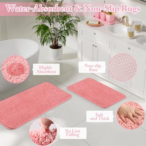 XLHOMO Bathroom Accessory Set - 24PCS Luxury Bathroom Accessories Set, Bathroom Sets with Shower Curtain and Rugs, Pink Bathroom Set with Trash Can, Toothbrush Holder & Soap Dispenser for Home Decor