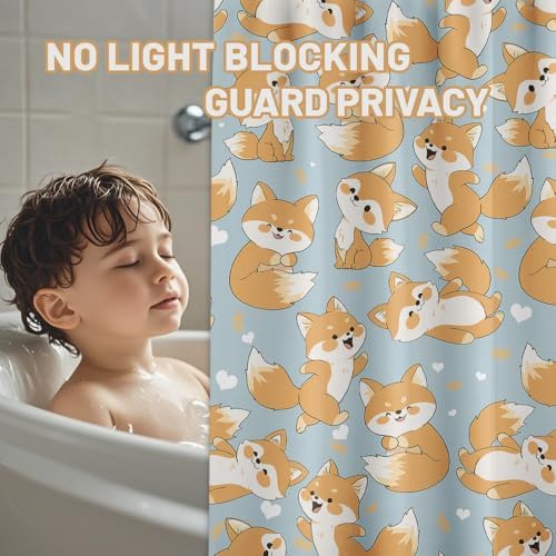 Cute Fox Shower Curtain Kids Toddler Cartoon Animal Shower Curtains for Bathroom Decor, Waterproof Cloth Fabric with Hooks 70" W x 84" L