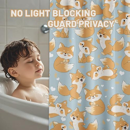 Cute Fox Shower Curtain Kids Toddler Cartoon Animal Shower Curtains for Bathroom Decor, Waterproof Cloth Fabric with Hooks 70" W x 84" L