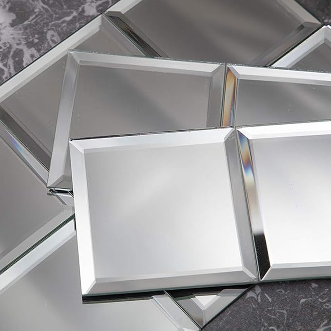 Beveled Mirror Tile, 4x4 Inch Mirror Square Tiles for Kitchen Backsplash Bathroom Shower Wall 46 Pcs, 5 SQ.FT