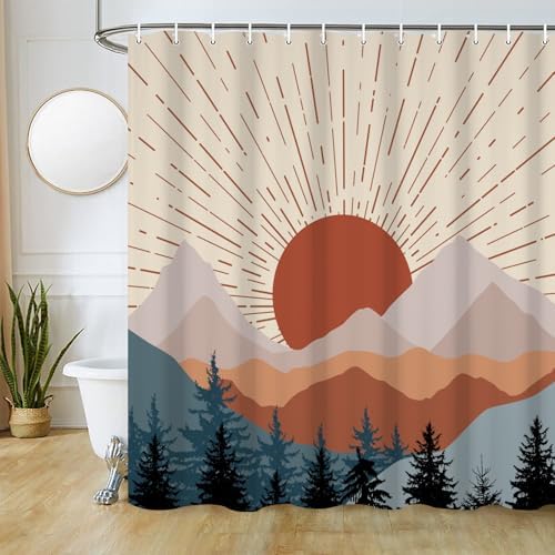 Boho Sunrise Shower Curtain with Hooks for Bathroom 72x96 Inch