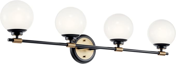 Kichler Benno 4-Light Vanity, Modern Light with Opal Glass in Black and Champagne Bronze, for Bathroom or Powder Room (8.75" x 34"), 55173BKCPZ