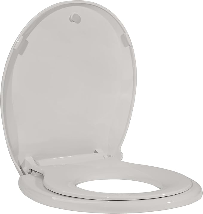 17" Round Potty Training Toilet Seat, Built-In Soft Quiet Close Lid with Magnetic Biscuit Color Kids Seat and Non-Slip Design, Easy to Install and Clean