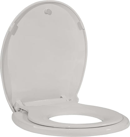 17" Round Potty Training Toilet Seat, Built-In Soft Quiet Close Lid with Magnetic Biscuit Color Kids Seat and Non-Slip Design, Easy to Install and Clean