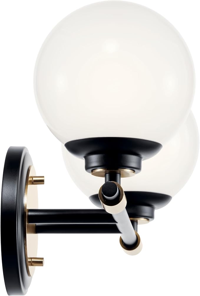 Kichler Benno 2-Light Vanity, Modern Light with Opal Glass in Black and Champagne Bronze, for Bathroom or Powder Room (8.75" x 14.75"), 55171BKCPZ