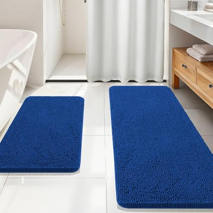 OLANLY Chenille Bathroom Rugs Mats Set 2 Piece, 59"x20"+30"x20", Royal Blue