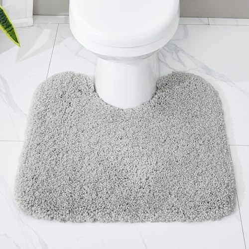 Disolla Toilet Mat 22x24 Grey - Non Slip Fluffy U-Shaped Contour Rug, Ultra-Soft Plush Toilet Floor Mat, Absorbent & Machine Washable