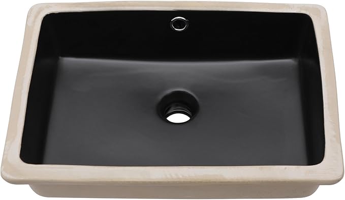 Lordear Black Undermount Bathroom Sink 18x12 Inch Black Bathroom Sinks Vanity Undermount Rectangle Porcelain Ceramic Sinks Under Counter Lavatory Sink Basin with Overflow