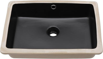 Lordear Black Undermount Bathroom Sink 18x12 Inch Black Bathroom Sinks Vanity Undermount Rectangle Porcelain Ceramic Sinks Under Counter Lavatory Sink Basin with Overflow