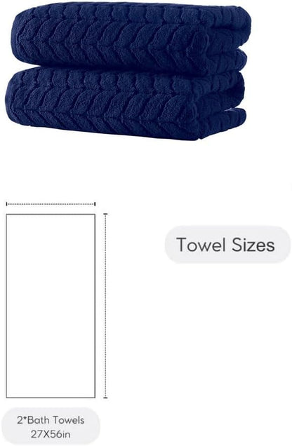 BAGNO MILANO Turkish Cotton Bath Towels, Hand Towels - Soft Plush Jacquard Collection Luxury Towels Set (Navy, Bath Towel Set of 2)