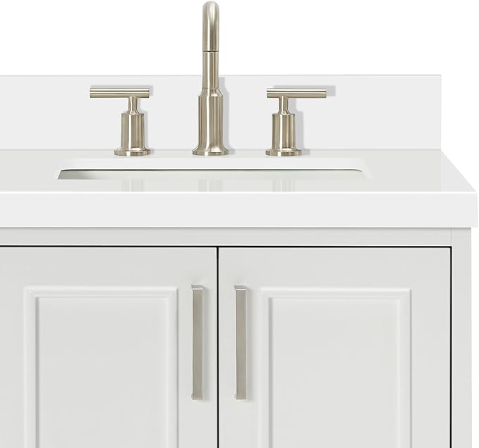 ARIEL Stafford 60-inch Bathroom Vanity with Sink,Solid Wood, 1.5-inch Pure White Quartz Countertop & Backsplash, Double Rectangular Porcelain Sink, 4 Soft Closing Doors, 6 Dovetail Drawers, White