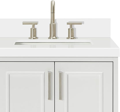 ARIEL Stafford 60-inch Bathroom Vanity with Sink,Solid Wood, 1.5-inch Pure White Quartz Countertop & Backsplash, Double Rectangular Porcelain Sink, 4 Soft Closing Doors, 6 Dovetail Drawers, White