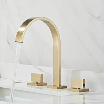 Bathroom Faucet Waterfall, Double Handle, Faucets for Sink Splashback Modern Vanity 3 Holes-Gold(Gold)