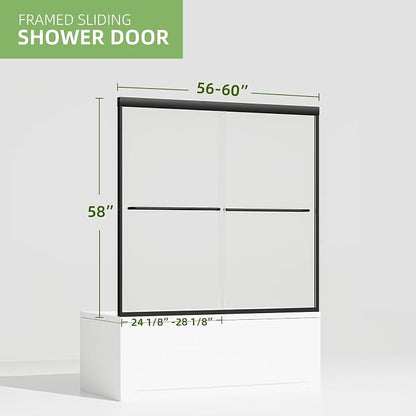 ACE DECOR Double Sliding Shower Door for Bathtub,Frosted&Matte Black Finish | Bypass Shower Doors for Walk-in&Bathtub Use, 6mm Frosted SGCC Tempered Glass, Easy-Clean Nano Coating&Reversible Installation