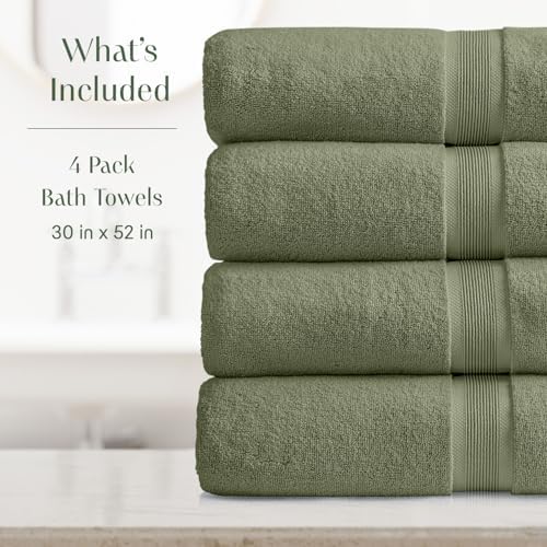 Springtree Home Luxury Bamboo Rayon Bath Towel Set | 4-Pack | Lily Green