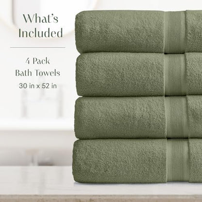 Springtree Home Luxury Bamboo Rayon Bath Towel Set | 4-Pack | Lily Green