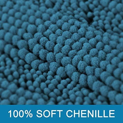 H.VERSAILTEX 2 Piece Bathroom Set - Super Absorbent Chenille Striped Bath Mats - Non Skid, Machine Washable - Turquoise Blue, 47 x 17 Plus 17 x 24 Inches