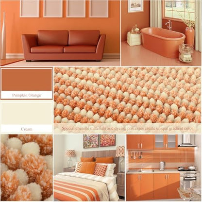 BSICPRO Fall Bathroom Rugs, 17x24 Chenille Bath Mats, Pumpkin Orange