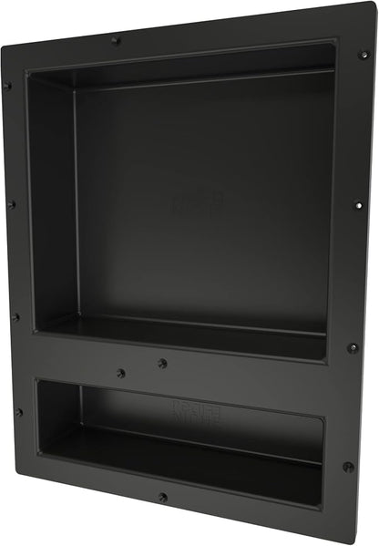 Tile Redi USA Niche Double Recessed Shower Shelf – Black, Two Inner Shelves with Divider, 16-Inch Width x 20-Inch Height x 4-Inch Depth (RN1620D-BI)