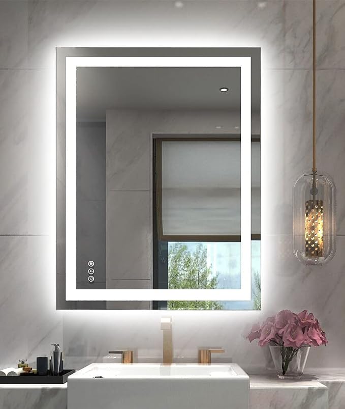 LED Bathroom Mirror 24"X36" with Front Light and Backlit | Stepless Dimmable, Anti-Fog, Shatter-Proof, HD Reflection, Memory, 3 Colors Lighting, UL Listed (Horizontal/Vertical).