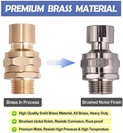 Shower Head Swivel Ball Adapter Brass Adjustable Shower Connector Shower Arm Extension Bathroom Universal Showering Component (Brushed Nickel)