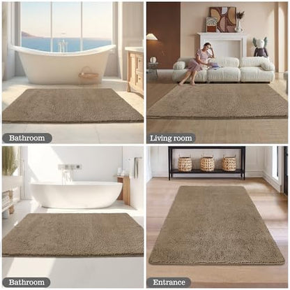 Yeaban Chenille Taupe Bathroom Rug 36"x60",Non-Slip Rubber Backing