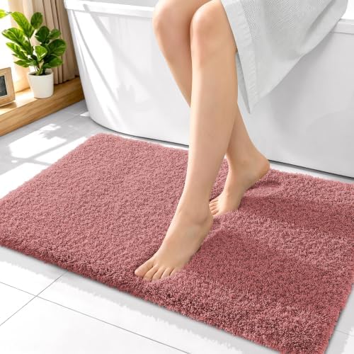 OLANLY Microfiber Bathroom Rugs 36x24, Soft Absorbent Bath Mat, Deep Rose