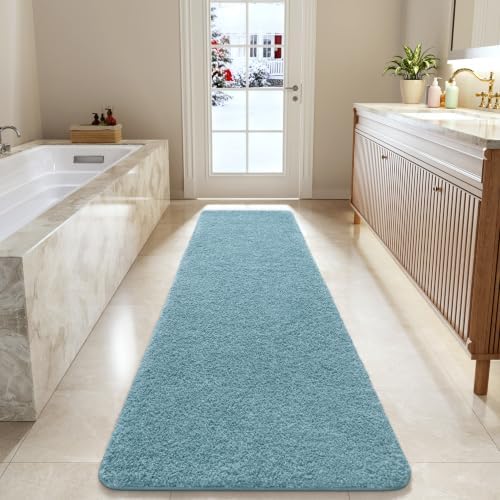 LOCHAS Bathroom Rug Runner 24x84 Inch, Bath Rugs Non Slip, Spa Blue