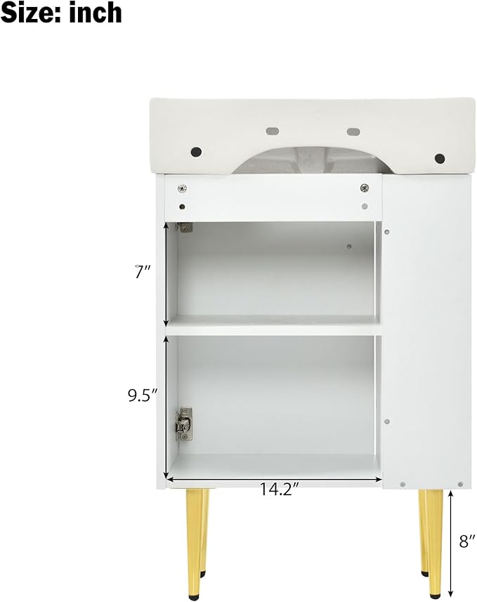 Merax 21.6" Single Sink Bathroom Vanity, Freestanding Bathroom Vanity with Open Shlef, Wood Bathroom Cabinet with Ceramic Basin Sink Top, White