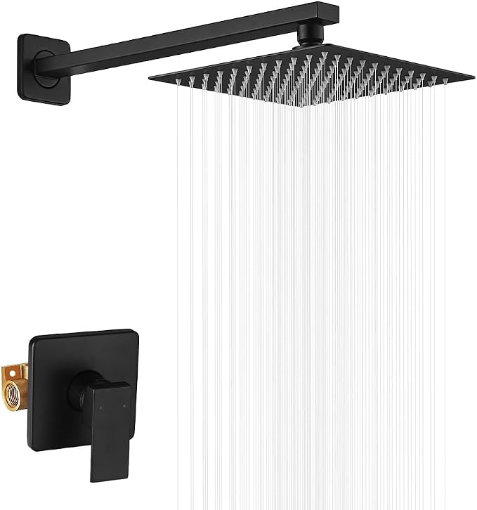 Matte Black Shower Faucet Set Bathroom Luxury Rainfall Shower System with Rain Shower Head Single Function Shower Trim Kit with Rough-in Valve