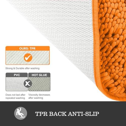 Yeaban Chenille Orange Bathroom Rug 20"x32", Non-Slip Rubber Backing