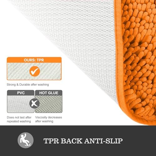 Yeaban Chenille Orange Bathroom Rug 24"x36", Non-Slip Rubber Backing