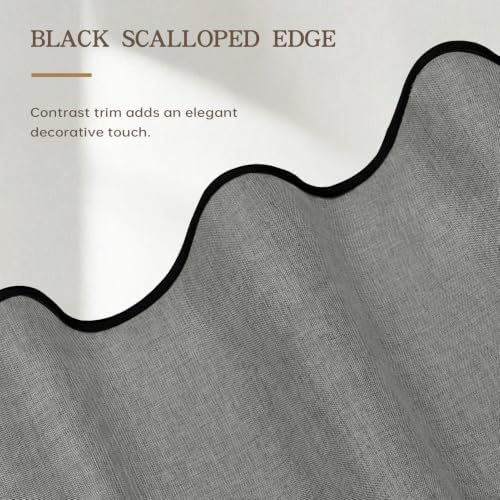 Furlinic Stall Shower Curtain Scalloped Grey No Hook Waterproof Linen 48x72