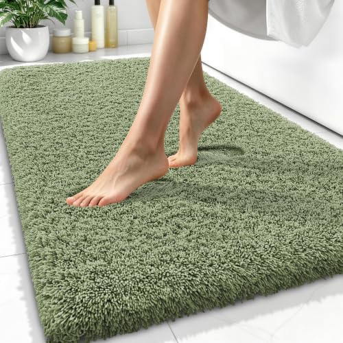 OLANLY Microfiber Bathroom Rugs 34x21, Ultra Soft Bath Mat, Sage Green