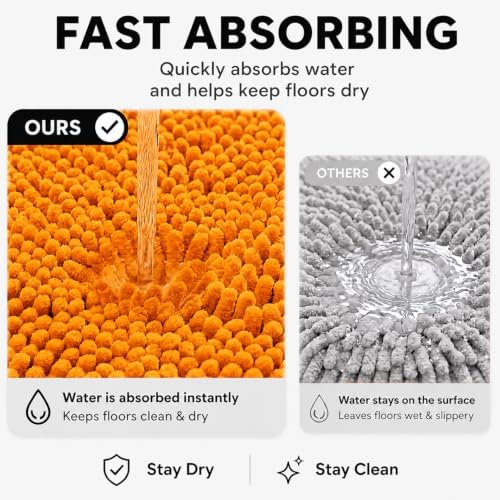 Bathroom Rugs Sets 2 Piece,Super Absorbent Soft,Thick,Machine Washable Chenille Bath Mat,Non Slip Toilet Floor Rug,Bath Mats for Bathroom,20x32 Plus 20x20 U Shape,Orange