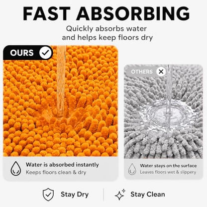 Bathroom Rugs Sets 2 Piece,Super Absorbent Soft,Thick,Machine Washable Chenille Bath Mat,Non Slip Toilet Floor Rug,Bath Mats for Bathroom,20x32 Plus 20x20 U Shape,Orange