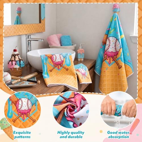Moukeren Set of 3 Ice Cream Drip Baseball Bath Towels, Decorative Towels